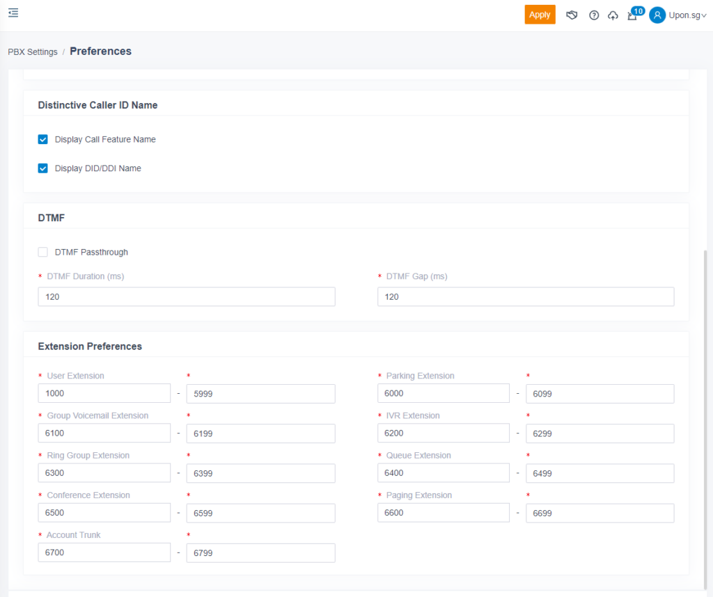 Cloud Pbx Singapore - Settings